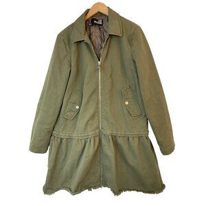 Rare Love Moschino Olive Drop Waist A-Line Coat Dress Full Zip Size 10 10034